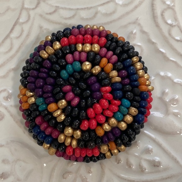 Handmade Multicolor Rainbow Beaded Round Brooch Bohemian Whimsical Artsy - Picture 1 of 16